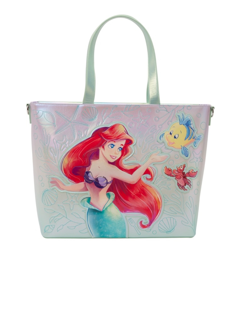 The Little Mermaid Ariel, Flounder, & Sebastian Tote Crossbody Bag with Coin Bag